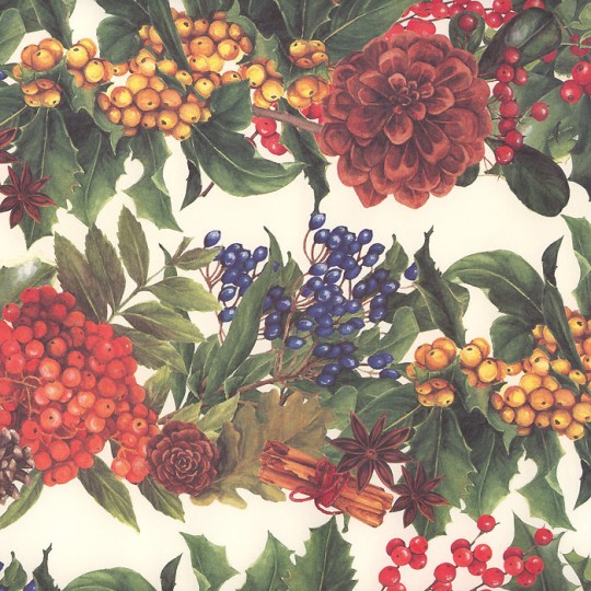 Large Pine Cone and Berry Borders Christmas Print Paper ~ Tassotti 